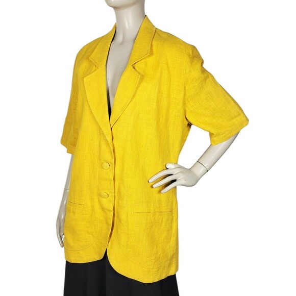 Vintage 80s Elke Collection 100% Linen Marigold Half Sleeve Blazer Size 10 - Picture 4 of 8